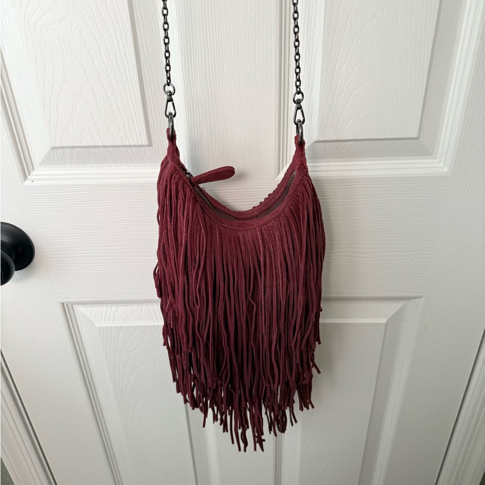 Monserat De Lucca Burgundy Fringe Hobo Bag - Picture 3 of 4